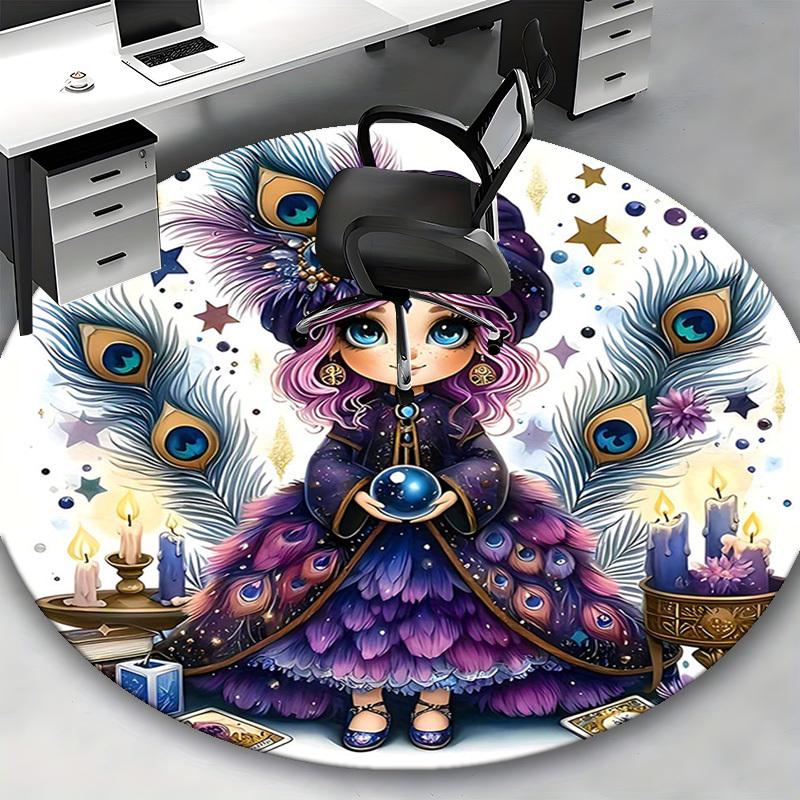 1pc Anime Design Round Carpet Office Chair Mat, Non Slip Rug for Home Decor, Living Room, Bedroom, Game Room, Festival Gift