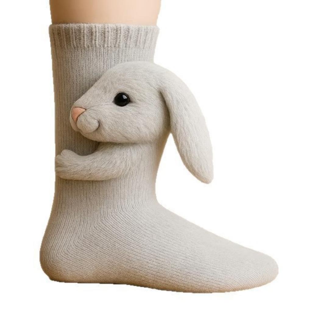 A Pair of Warm Floor Socks - Christmas Animals with Geometric Paw Prints/eye Patterns, Winter Warmth/outdoor Floor Socks