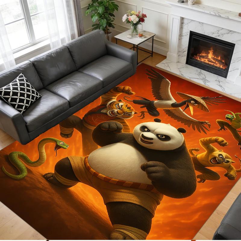 Anti‑Slip Crystal Velvet Floor Rug, Kung Fu Panda Design Carpet for Indoor Living Bedroom Home Decoration
