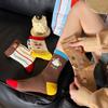 2 Pairs of Autumn and Winter Non-stretch Socks for Children, Cute Sausage Dog Vertical Stripes, Fine Combed Cotton, Women's Mid-calf Student Socks