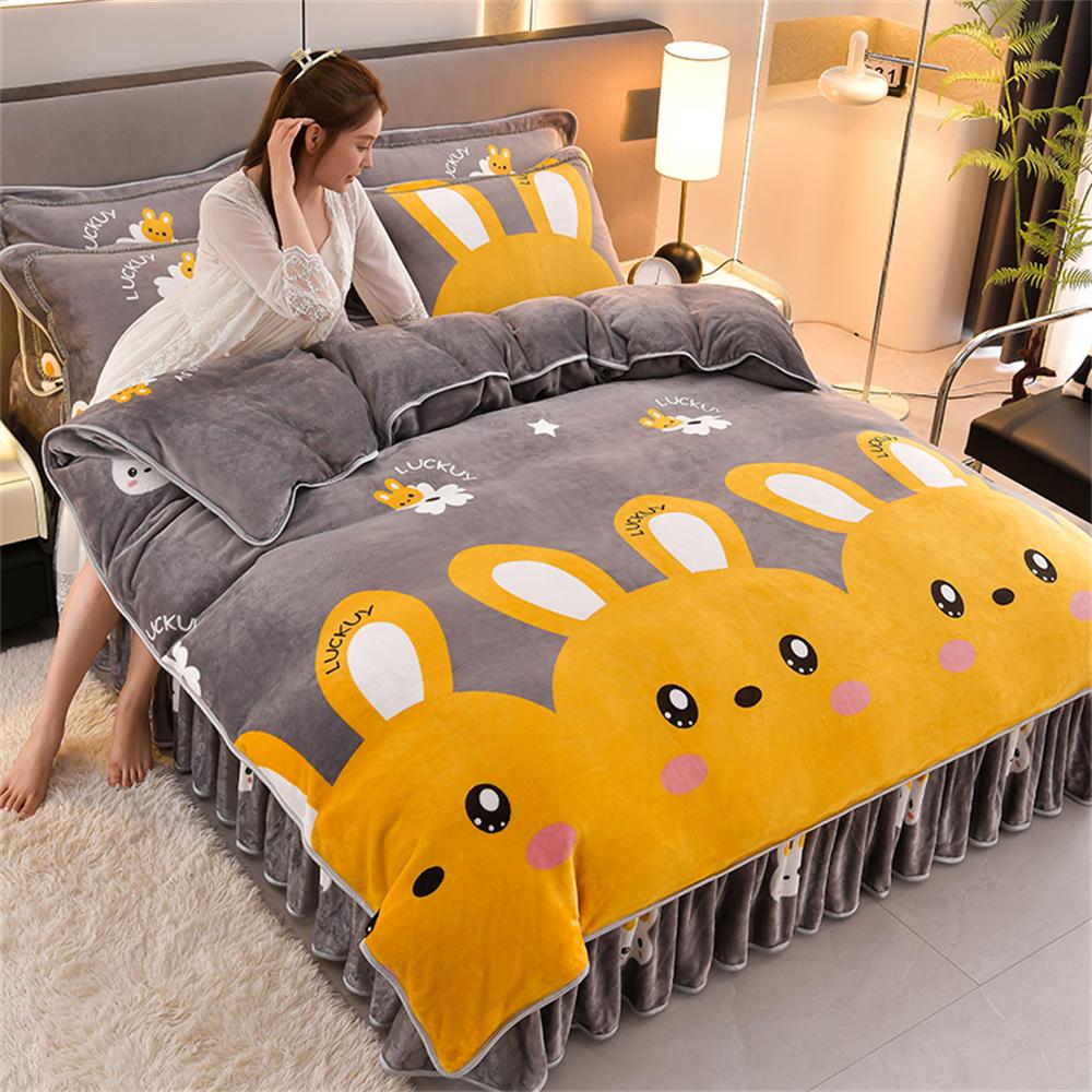 Light Luxury Milk Velvet Four-Piece Set Autumn Winter Warm Thicken Anti-static Duvet Cover Bed Sheet Pillowcase King Bedding Set