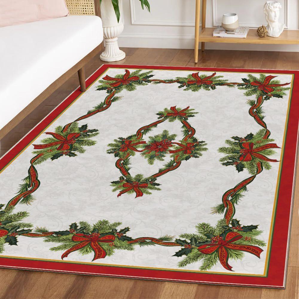 Christmas Carpet Christmas Tree Reindeer Floor Mat Living Room Sofa Decor Rug Bedroom Bedside Rug Washable Holiday Floor Mat