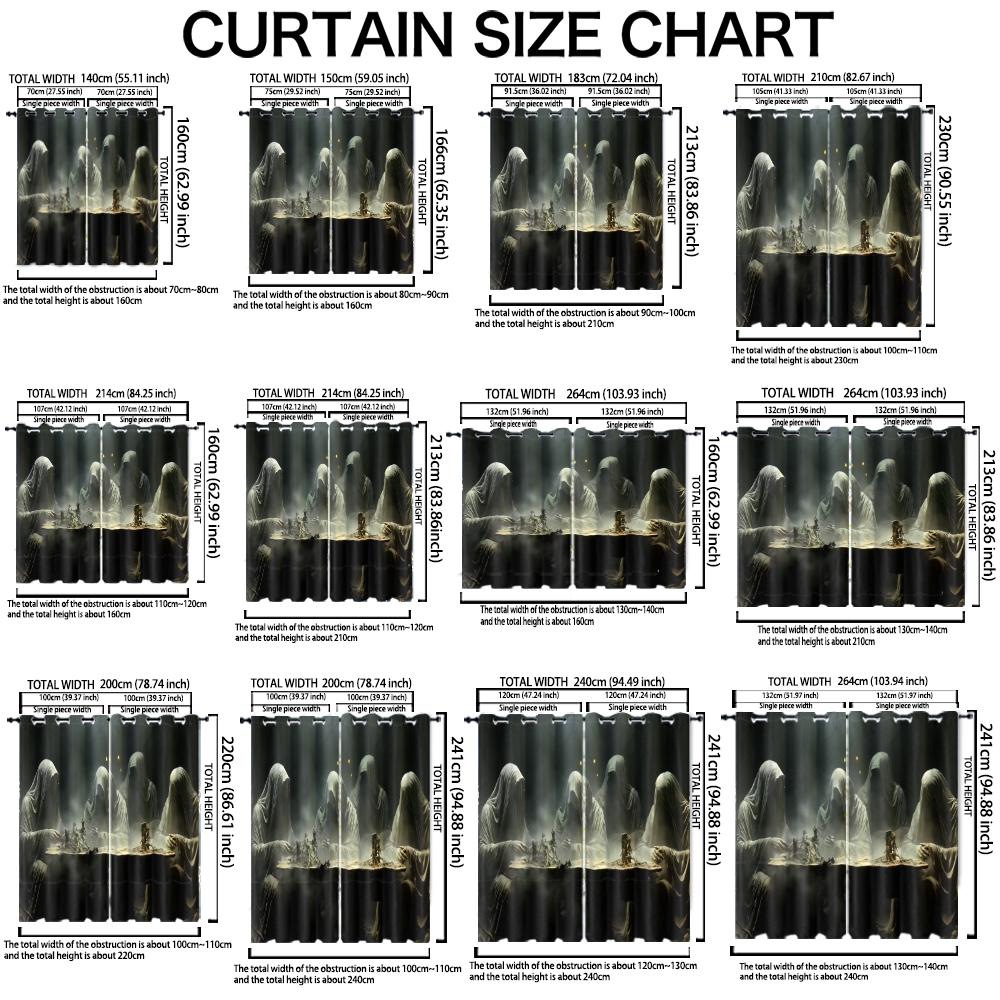 2Pcs Perforated Blackout Curtain Light Block Privacy Drape Living Bedroom Halloween Hooded Ghost Horror Window Decor