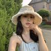 Summer lace flower shade straw hat female bow pearl decoration brim seaside vacation wind sun hat