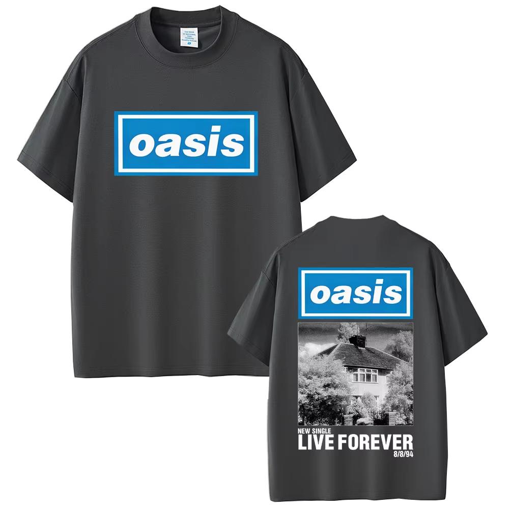 O-Oasis Live Forever T Shirt British Rock Band T Shirts Men Women Classic Oversized T-shirt Women Cotton Short Sleeve T-shirts
