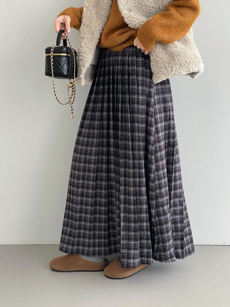 Korean Retro Plaid High Waist Midi Skirt - Women's Versatile A-Line 