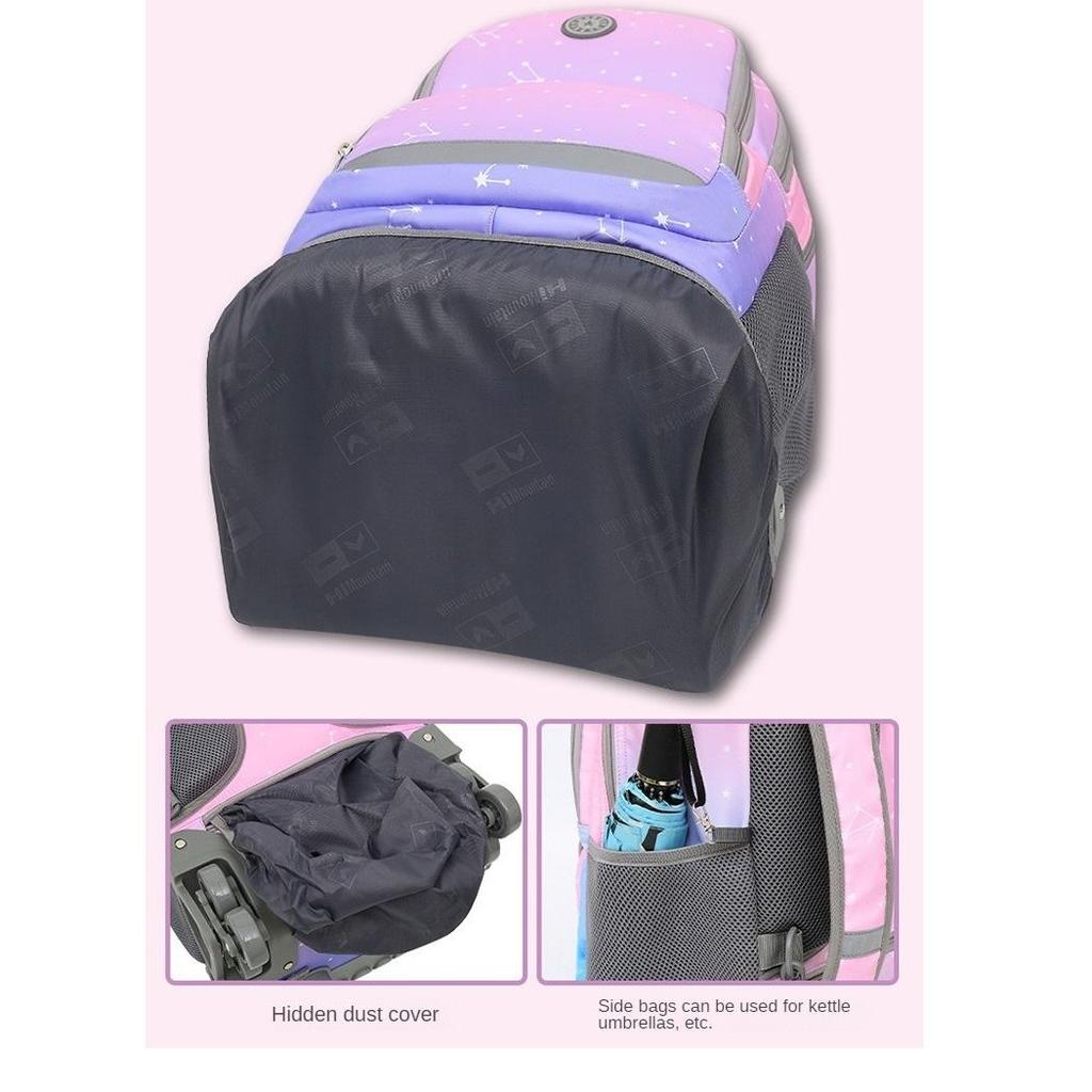 Schüler tragen und ziehen Mehrzweck-Trolley-Schultaschen mit Rädern, mit denen sie Treppen steigen können