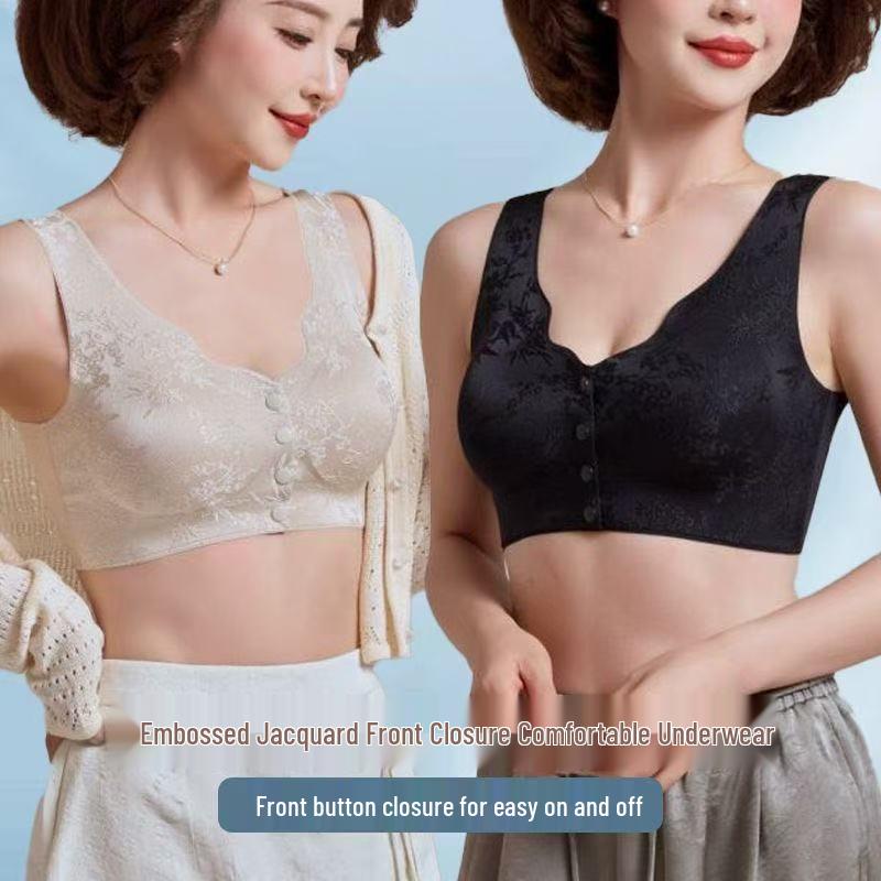 Tragbarer Damen-BH mit Frontverschluss, geprägtem Jacquard, Push-Up und ohne Bügel