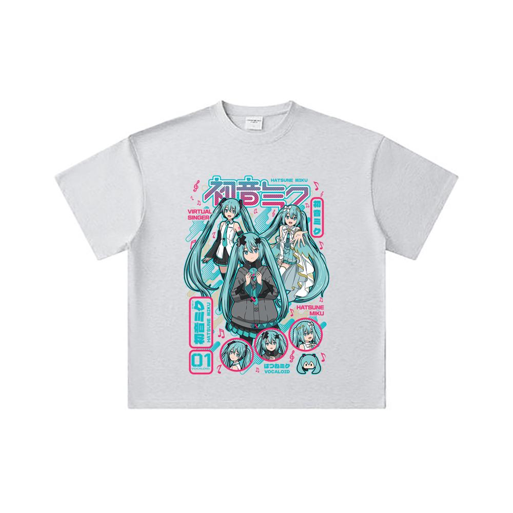 260 GSM Double Yarn 32 Count 100% Cotton Vocaloid V1 Hatsune Miku Print Unisex Heavy Cotton T Shirt