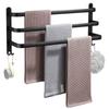 Bathroom Wall Towel Rack, Metal, Black + Hooks, 40 Cm