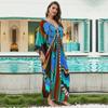 EDOLYNSA Plus Size Kaftan Red Bohemian Printed Summer Long Beach Dress Women Homewear Outfit Swim Suit Cover Up Loose Caftan