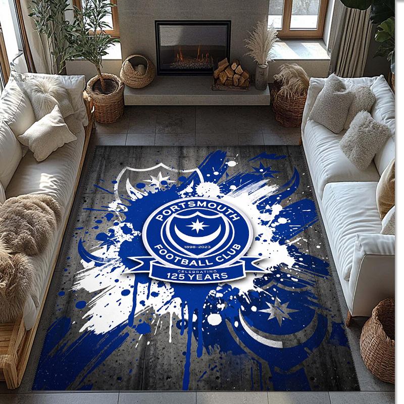 Tappeto Morbido Area Rug con Motivo Calcio Portsmouth FC Antiscivolo Tappeto per Pavimento Interno Tappetino Decorazione Sportiva per Camera da Letto