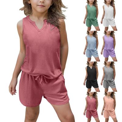 Sommerliches Kinder-Einfarbig-Set V-Ausschnitt Tank & Shorts Outfit
