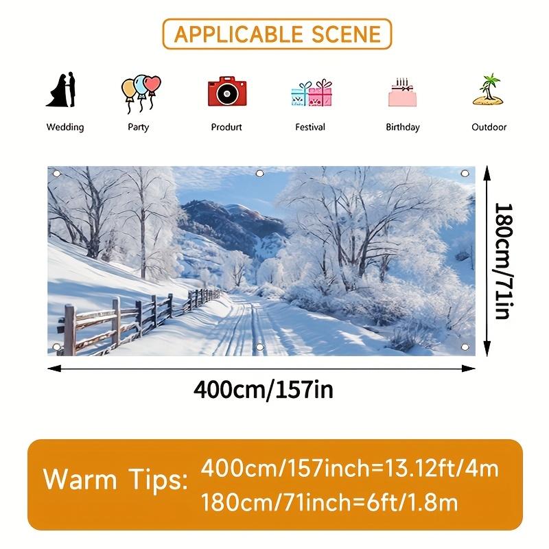 2D plane, 1pc Christmas Snow Mountain path Winter Wonderland banner - Snow mountain path with snow-covered trees, polyester 130x150cm