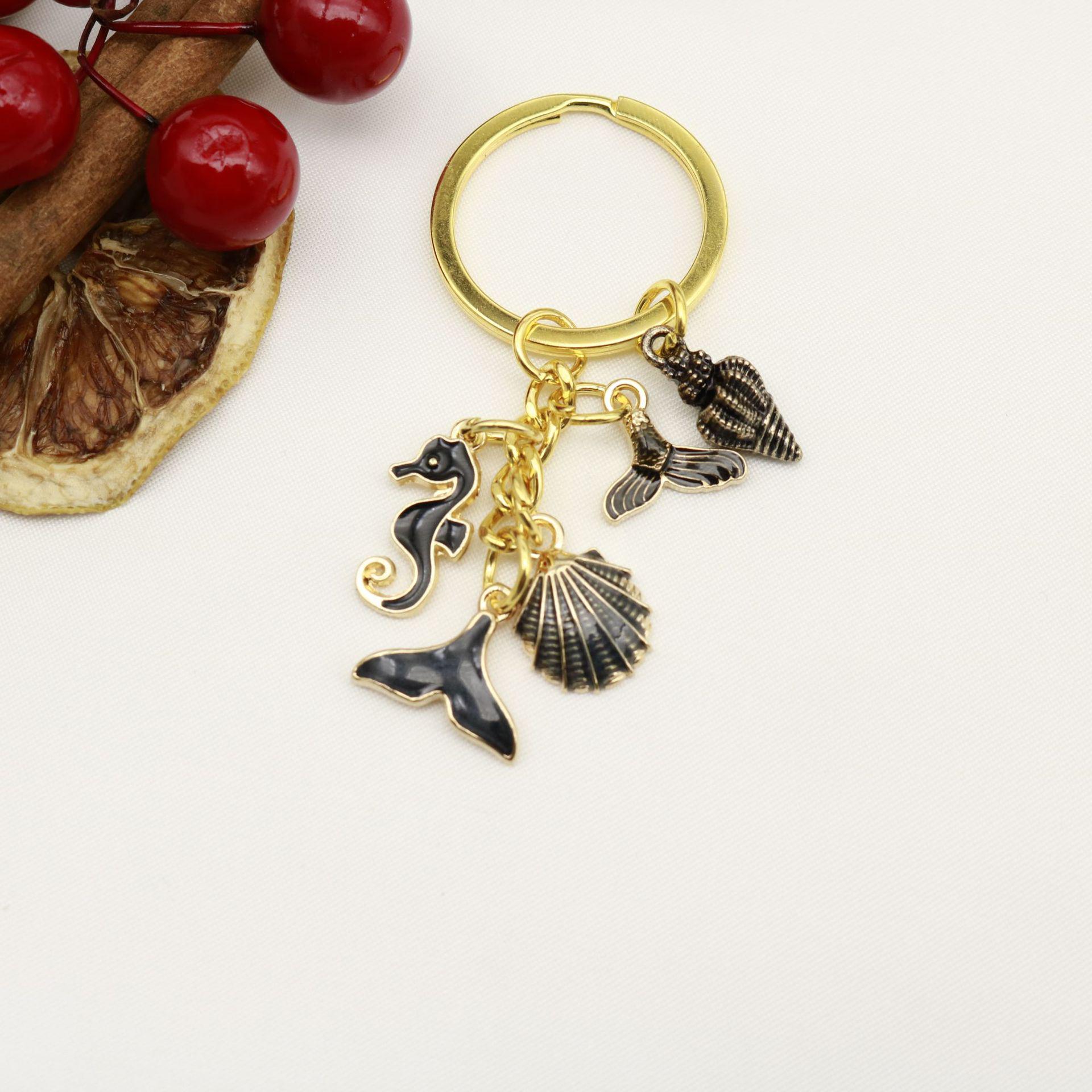 Mermaid Tail Starfish Pearl Keychain - Alloy Shell Bag Charm Ornament