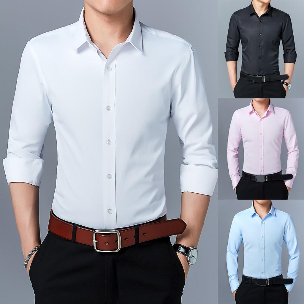 

Мужская деловая мода для бодибилдинга, одноцветная рубашка с длинными рукавами