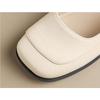 Spring Summer Women's French Style Shoes - Square Toe Chunky Heel Shoes with Metal Buckle Ankle Strap Leather Shoes