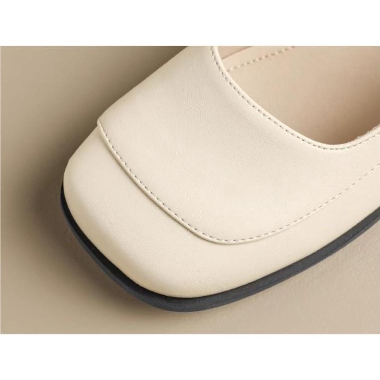 Spring Summer Women's French Style Shoes - Square Toe Chunky Heel Shoes with Metal Buckle Ankle Strap Leather Shoes
