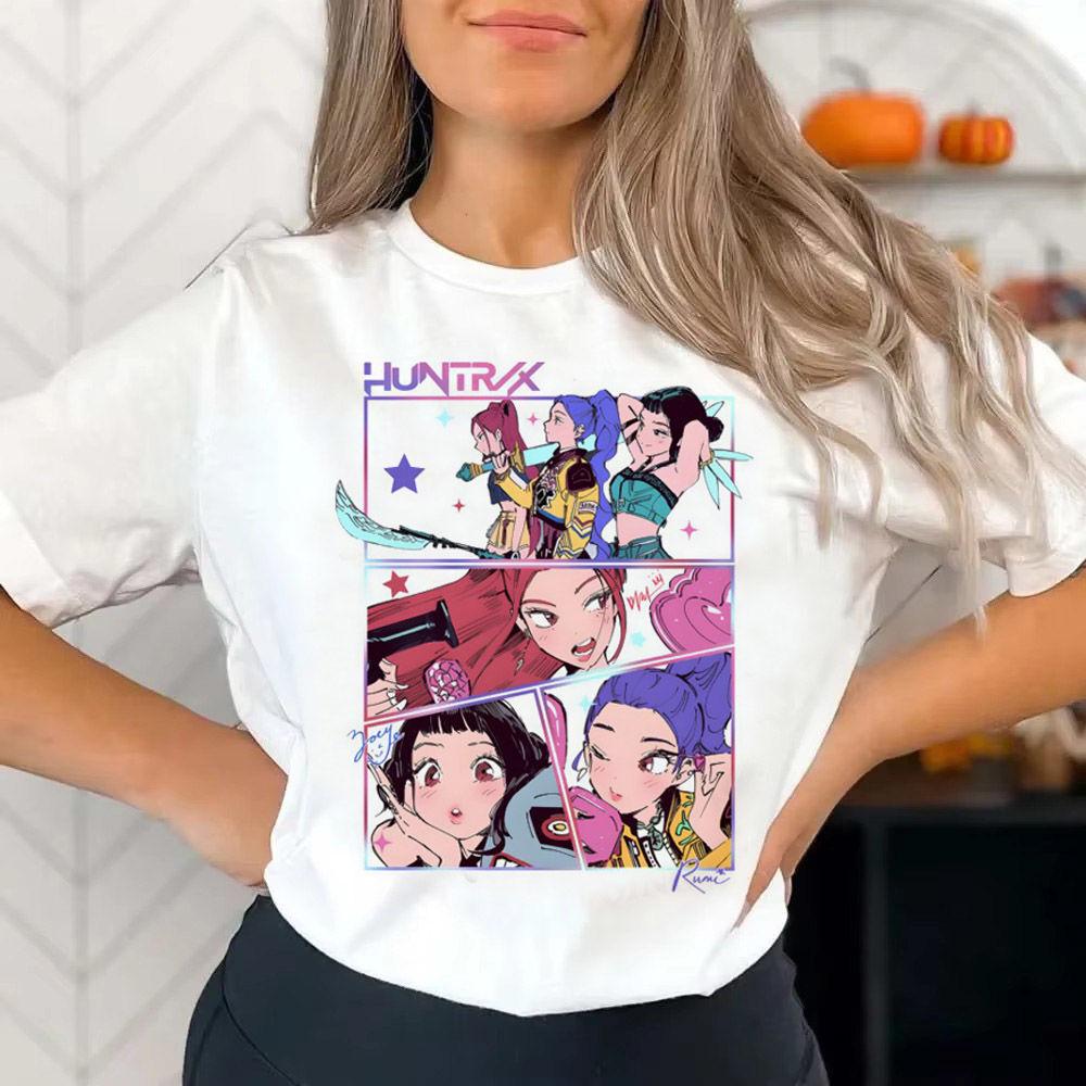 Huntrix Dívčí Kpop Lovci démonů Oboustranné tričko Tričko v anime stylu s Rumi Mira Zoey Dívčí skupina Magická bojovnice Fanouškovská trička