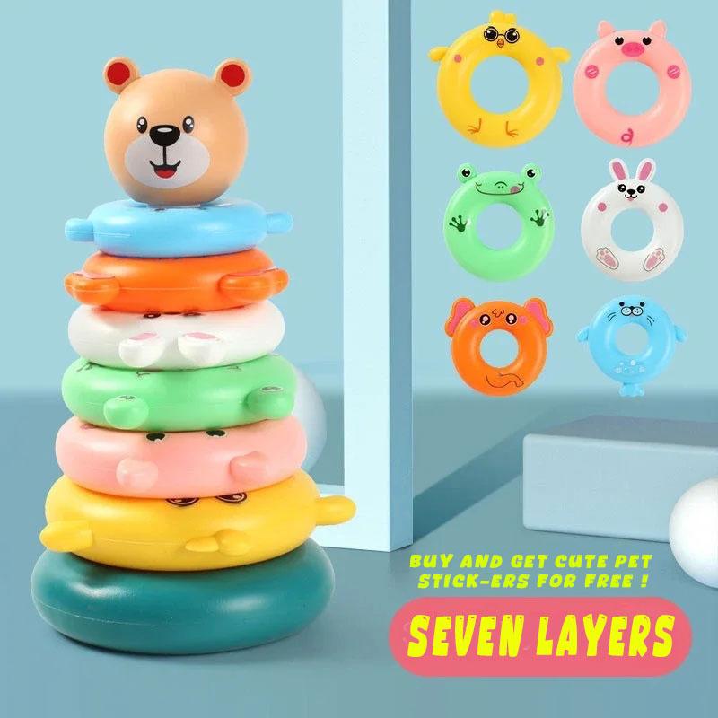 Non-Toxic New Baby Toys 0-12 Montns Puzzle Pyramid Tower Cup Stacking Toys Montessori Educational Beach Kids Pool Bathtub Toy Kids Gift