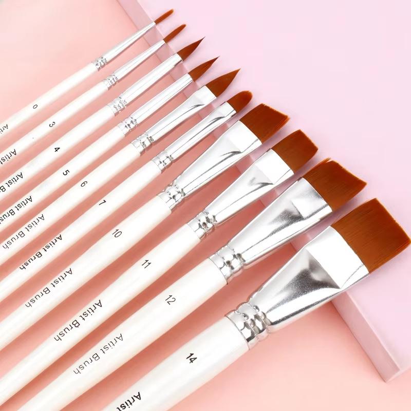 10pc/set Art Paint Brush Set with Wood Handles Soft Nylon Liner Brushes for Watercolor Dual Use Art Makeup Brushes Art Supplies