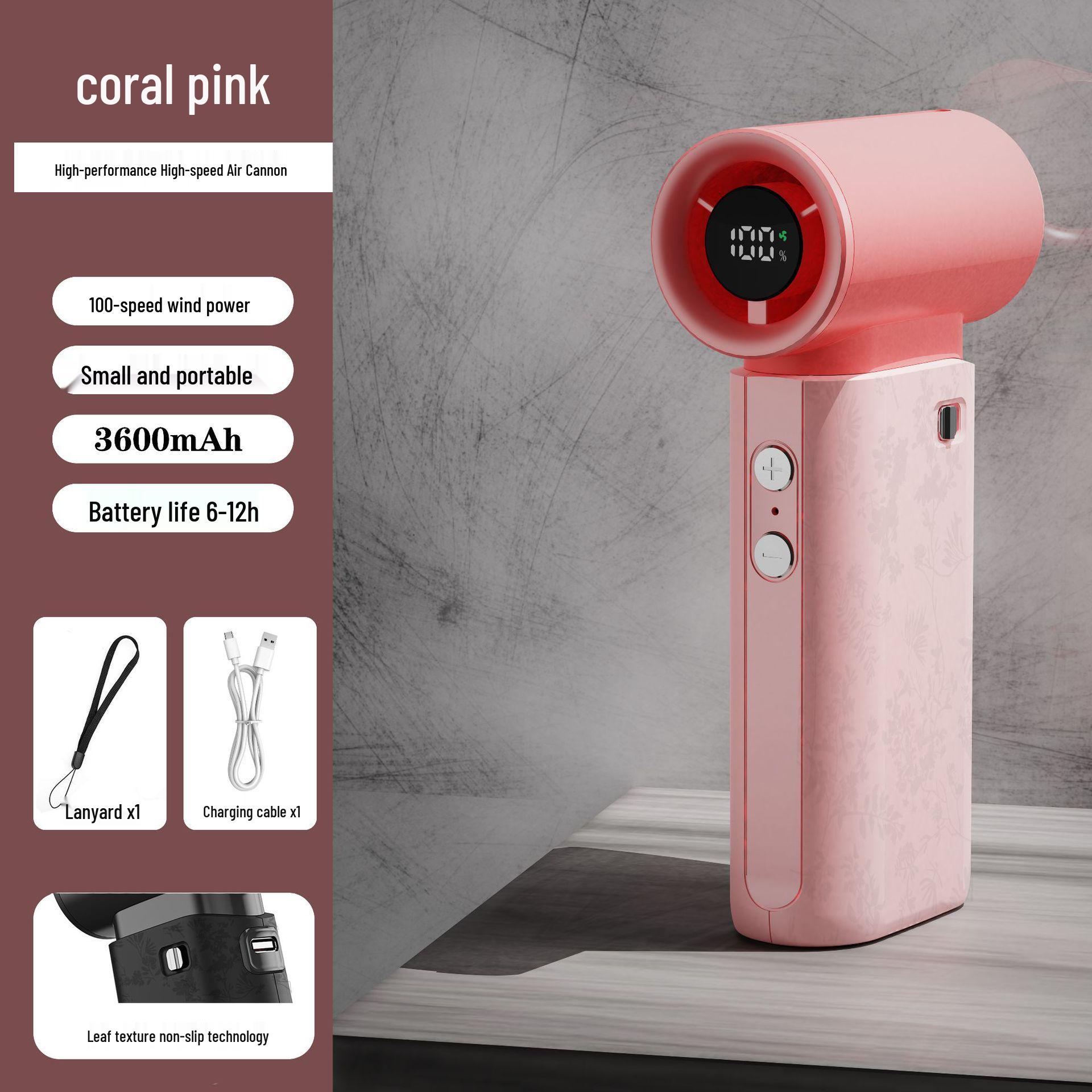 Portable Silent High-Speed Adjustable Fan with Digital Display 123*60*36mm розовый