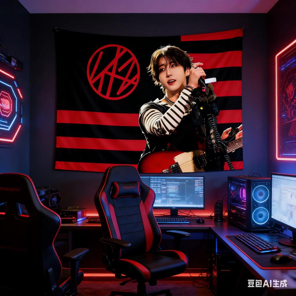SKZ Han Jisung Rockstar Druck Wandteppich Rot Schwarz Gestreift Wandbehang Kpop Idol Merch Schlafzimmer Wohnheim Dekor Ästhetisches Poster