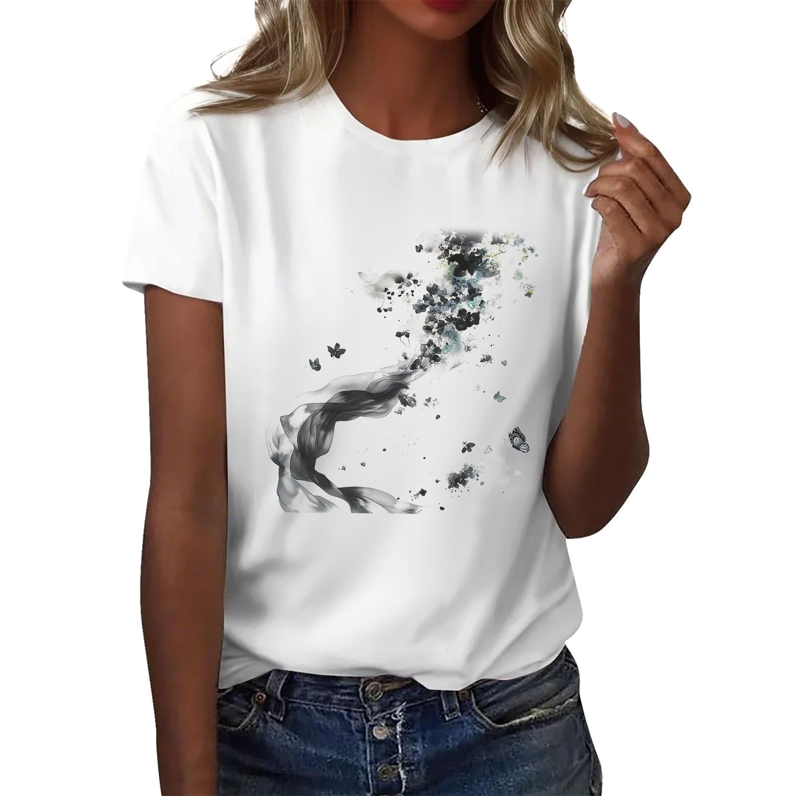 

Женская повседневная футболка с круглым вырезом и короткими рукавами с принтом S