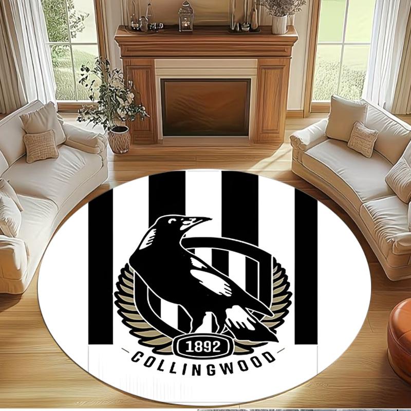 Collingwood Magpies Print Round Rug, Washable Floor Carpet, For Entryway Dorm Laundry Room Office Study, Home Decor Birthday Christmas Gift
