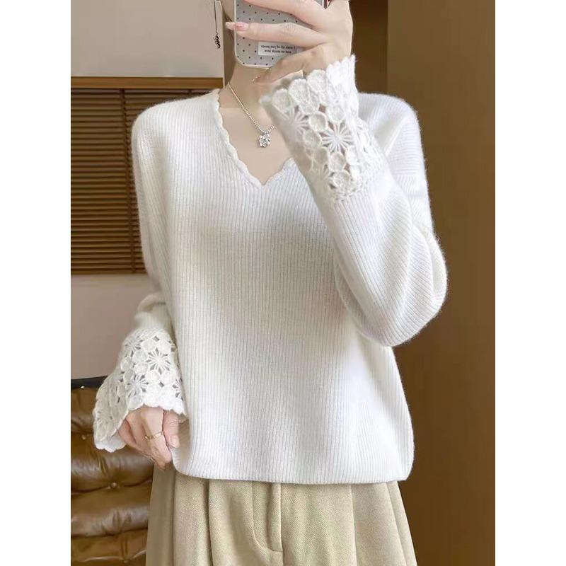 

Женский пуловер с V-образным вырезом, ажурной вязкой, новый модный и универсальный свободный кашемировый базовый свитер на осень и зиму 2XL белый