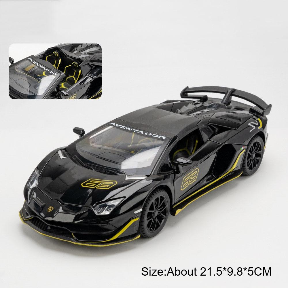 1:24 Scale V12 SVJ63 Super Car Model Toy Doors Opened Metal Diecast Sound Light Miniature Models Children's Educational Toys