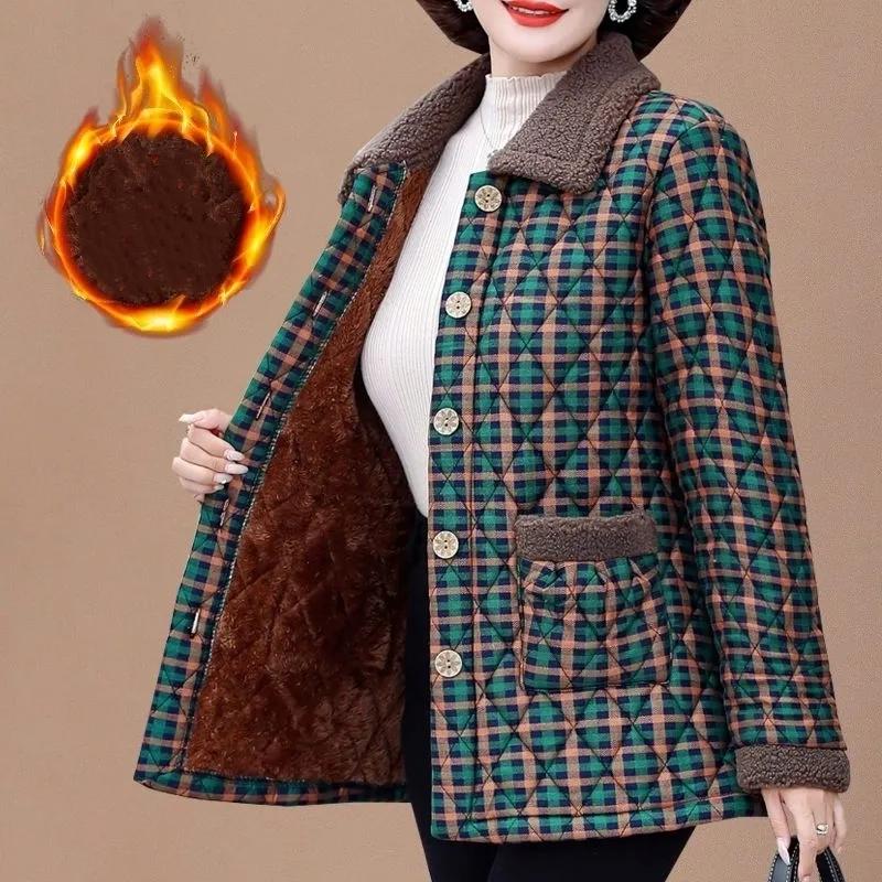 Women Winter Plush Thick Warm Padded Top Middle Aged Mother Casual Parkas Elderly Grandma Jacket