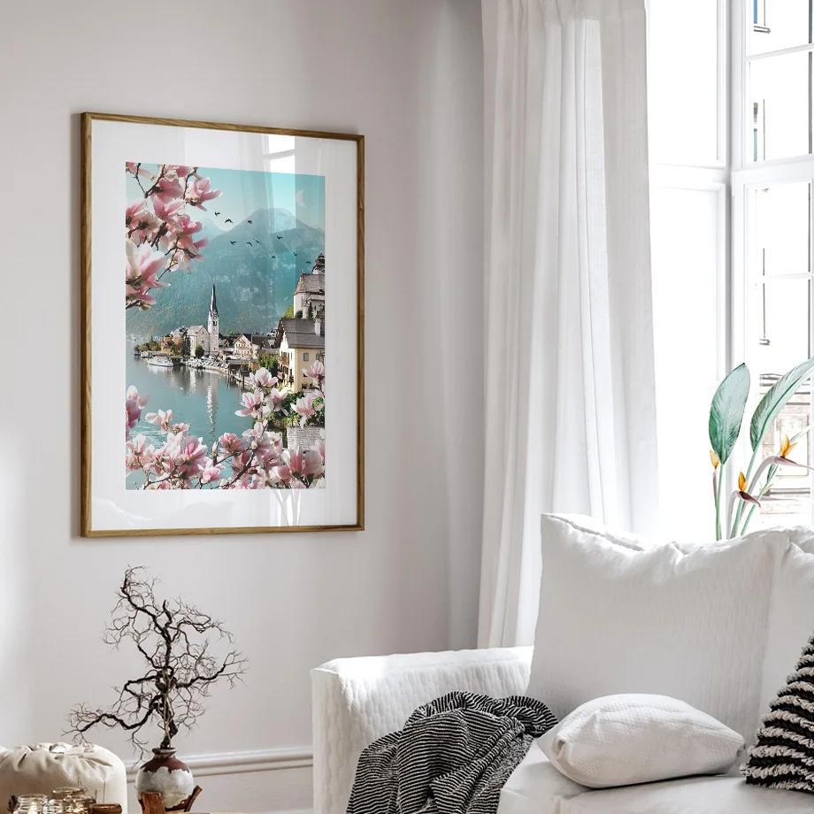 Calm Ocean Landscape Seagull Beach Shell Romantic Sakura Art Canvas Print Painting Posters Living Room Wall Picture Home Decor