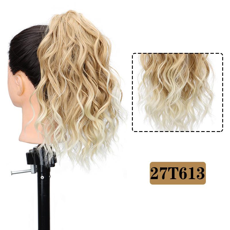 Synthetischer Lockiger Klauenclip-in Pferdeschwanz Blond Braun Kurzes Haarteil Kunsthaar Falscher Zopf Haarverlängerungen Kurzer Wasserwellen-Clip-in-Pferdeschwanz Haare