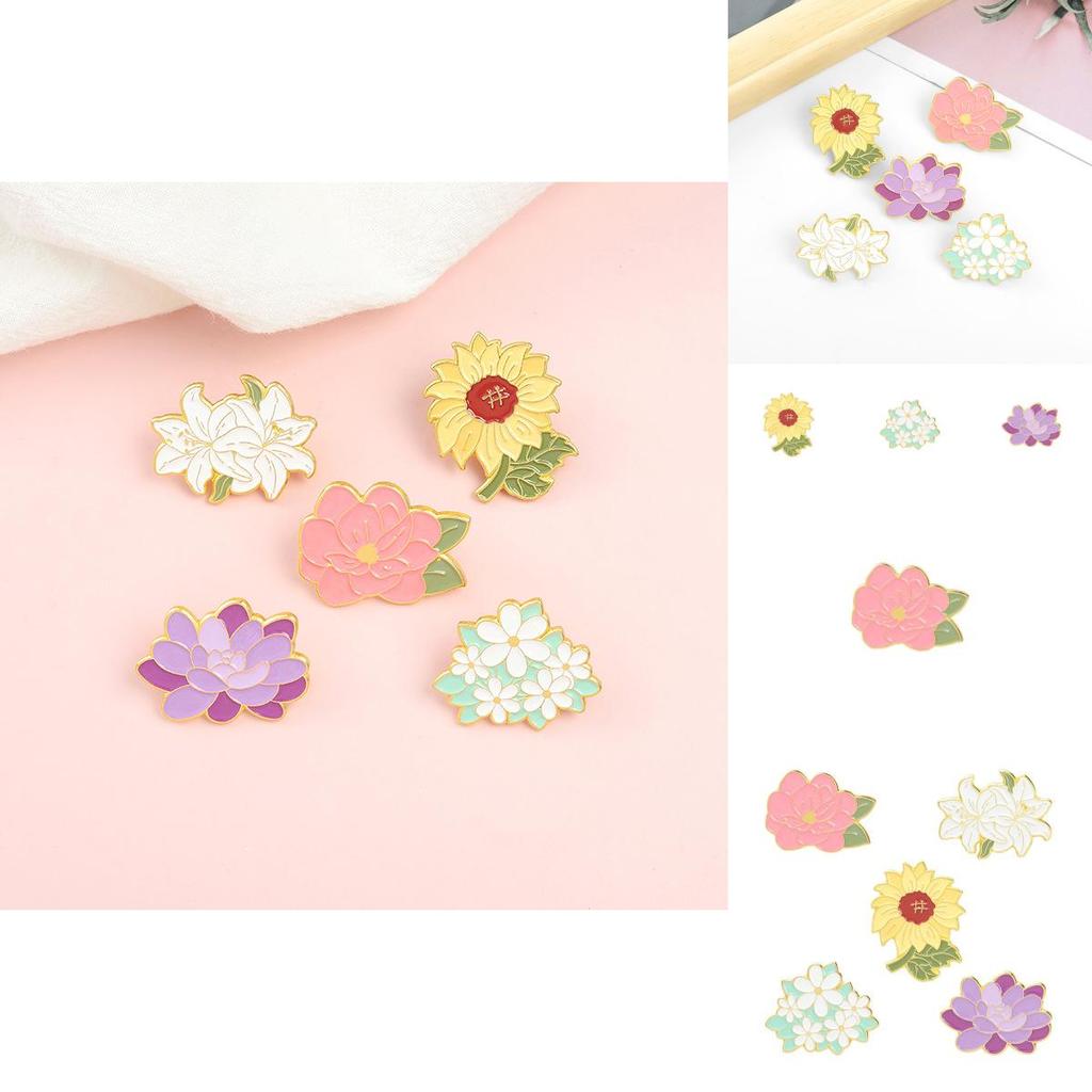 Creative Floral Design Fashionable Sunflower And Lily Brooch Pin For Unisex Style