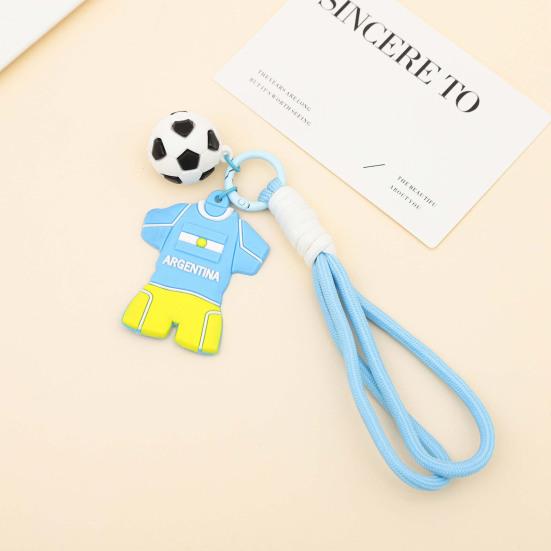 Keychain Pendant, Thick Braided Rope Mini Football Pendant, Soft Rubber Jersey Charm Key Holder, Argentina Brazil Germany Team Colors Fan Gift
