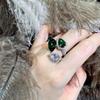 Romantic  Stamp Sterling Silver Wedding Rings Luxury Vintage Euro Style Engagement Open Ring with Bright Green Stone