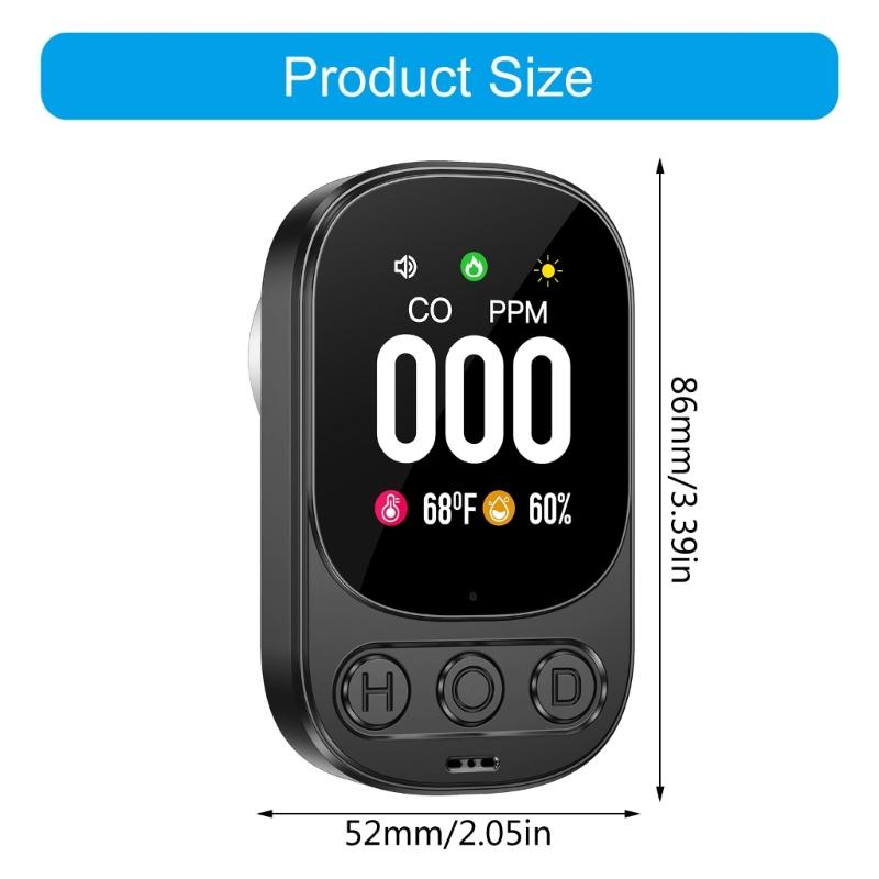Carbon Monoxide Detectors 2.1in Color Screen CO Level Monitors Temperature Humidity CO Detectors for Indoor Home Hotel