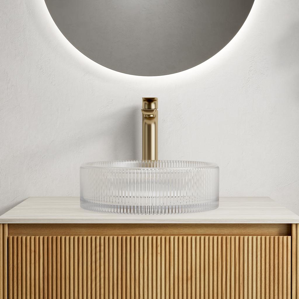 36cm Washbasin, Round Washbasin made of Crystal Glass without Faucet, Transparent