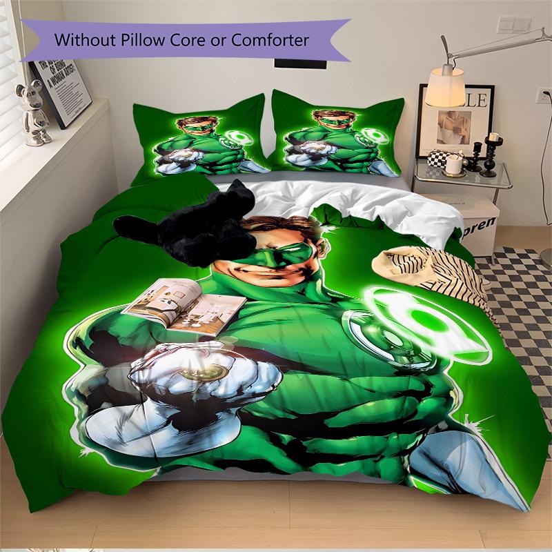 3pcs Green Lantern Ring Cover Set,Soft Comfortable Duvet Cover,Guest Room (1*Duvet Cover + 2*Pillowcases, Without Core) yy251024140