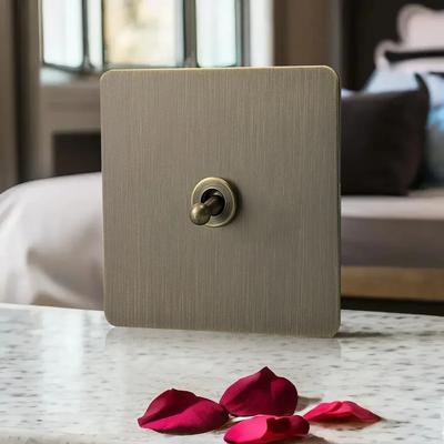 Priză de perete cu întrerupător basculant retro UE FR, panou metalic, priză germană din oțel inoxidabil antic bronzat de 16A cu încărcare USB