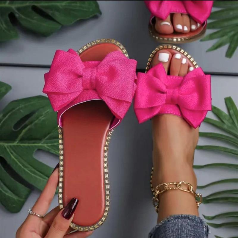 Düz Taban Rhinestone Fiyonklu Tek Kelime Terlik Kadın Dış Giyim Düz Renk Terlikler