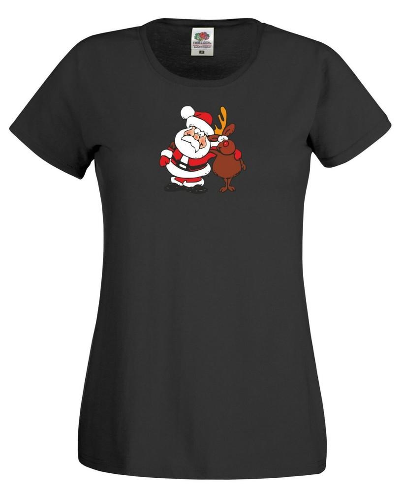 Santa Claus Rudolph T Shirt Red Nose Reindeer Christmas Xmas Gift Women Tee Top M