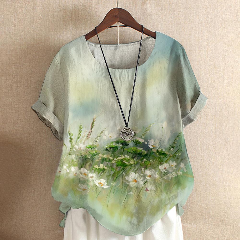 

Летние женские футболки с цветочным принтом 3D T-Shirtharajuku Повседневная футболка с коротким рукавом и круглым вырезом Женская одежда больших размеров 4XL