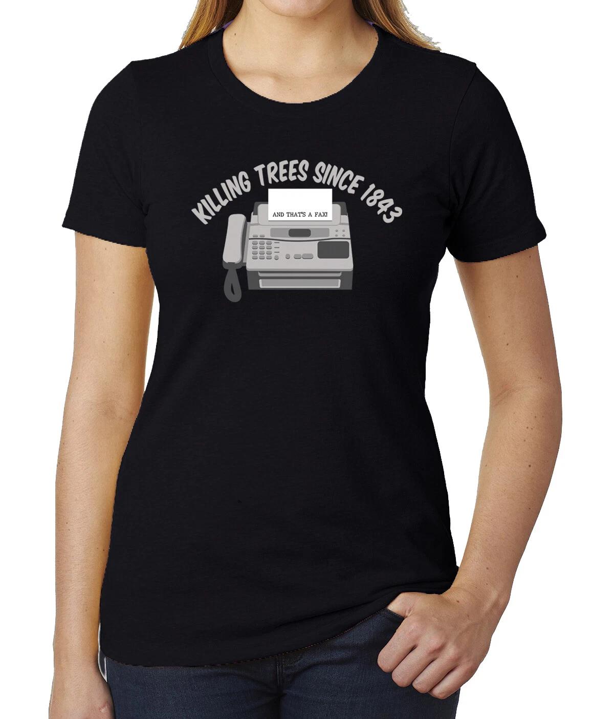 Tree killing Fax machine Funny Woman s T-Shirts, Retro tees, Graphic Shirts XL
