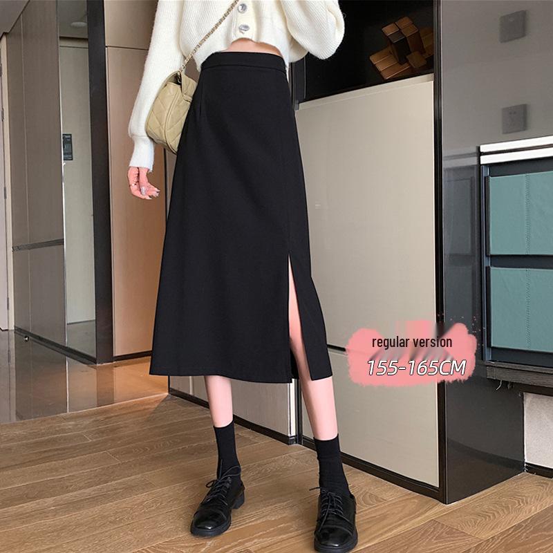 

Весна 2024 Юбка миди А-силуэта с высокой талией: Свободный, Приталенный, Облегающий бедра, С разрезом для женщин M чёрный