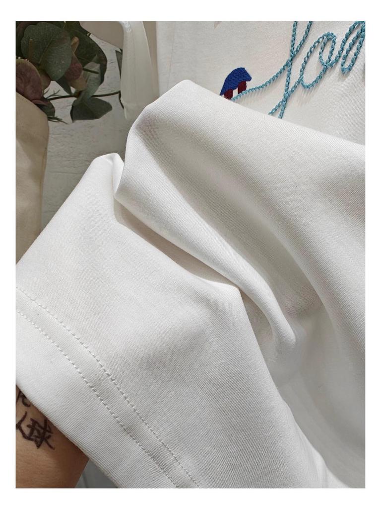 Women's Korean 3D Embroidered Cotton T-Shirt - Summer 2025 Loose Fit