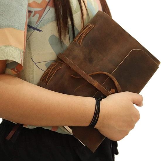 17.78 Cm Leather Journal with Recycled Handmade Paper Diary with Tie Knot