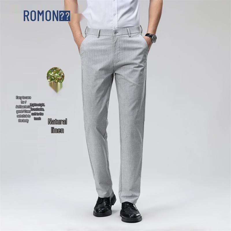 ROMON Men s Linen Blend Loose Straight-Leg Casual Pants 33