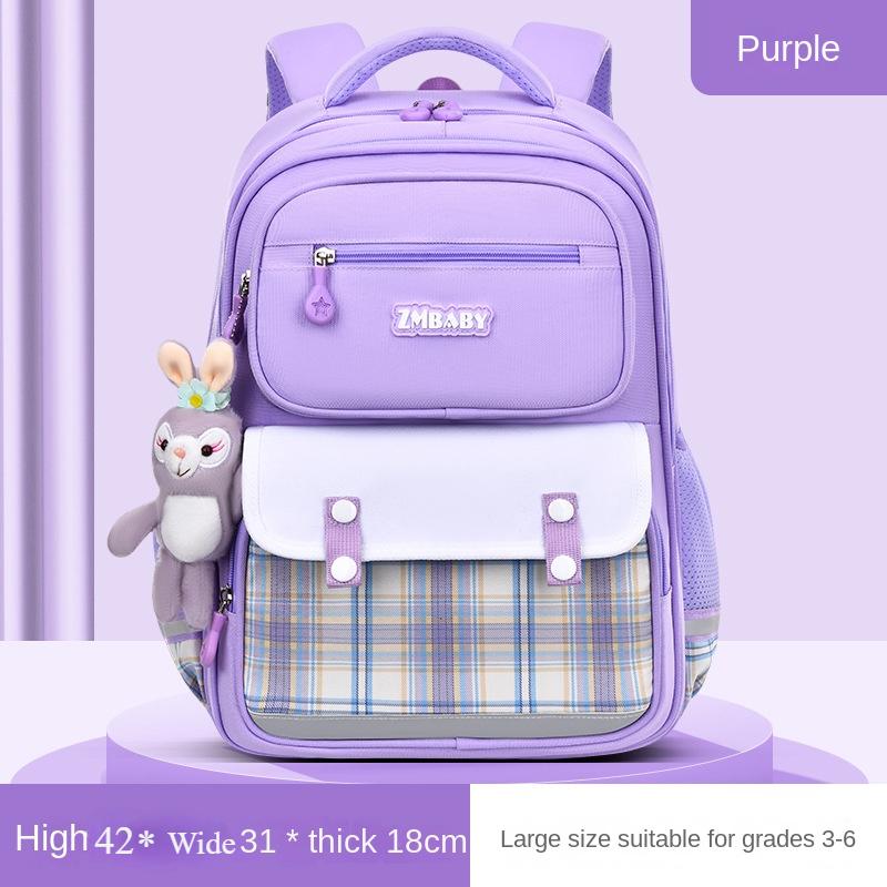 Fashion School Bags for Girls Pink Purple Plaid Bookbag Waterproof School Backpack Kids Gift Cute Shoulder Bag Student Schoolbag
